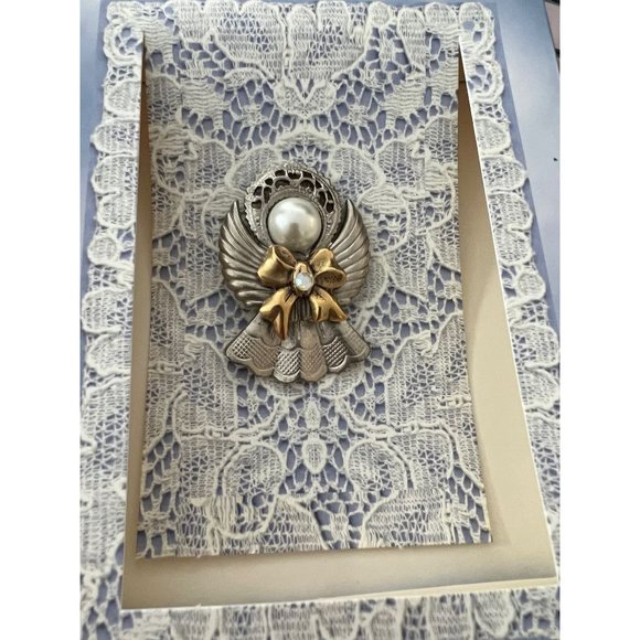NIB Storybook Angel Brooch Pin Silvertone With Faux Pearl and Rhinestone - Picture 8 of 11